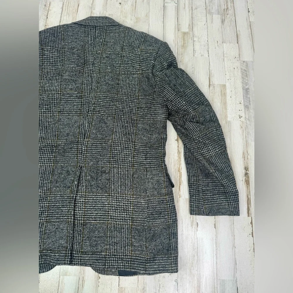 Haggar Mens Sport Coat Two Button Gray Nailshead Glen Checked Silk 44L